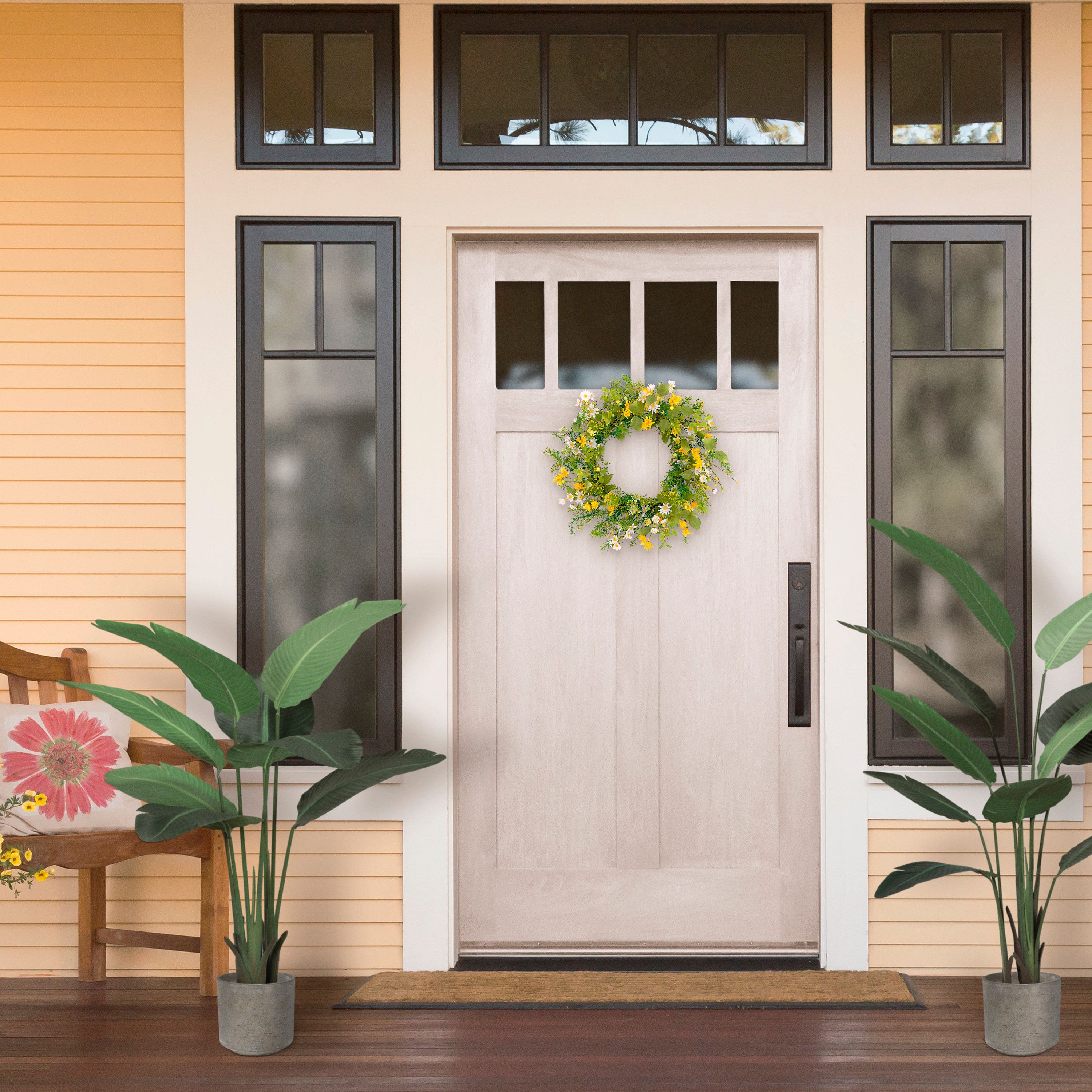 Artificial Daisy Floral Spring Door Wreath
