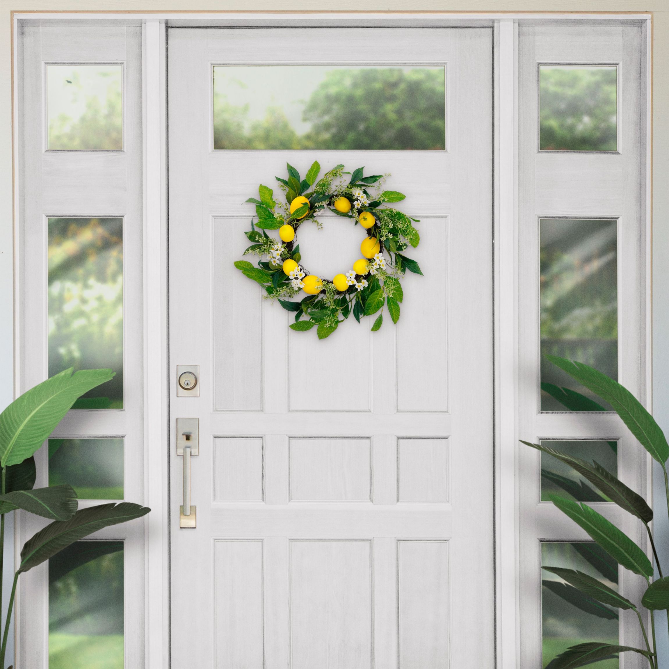 Artificial Daisy Floral Spring Door Wreath with Lemons