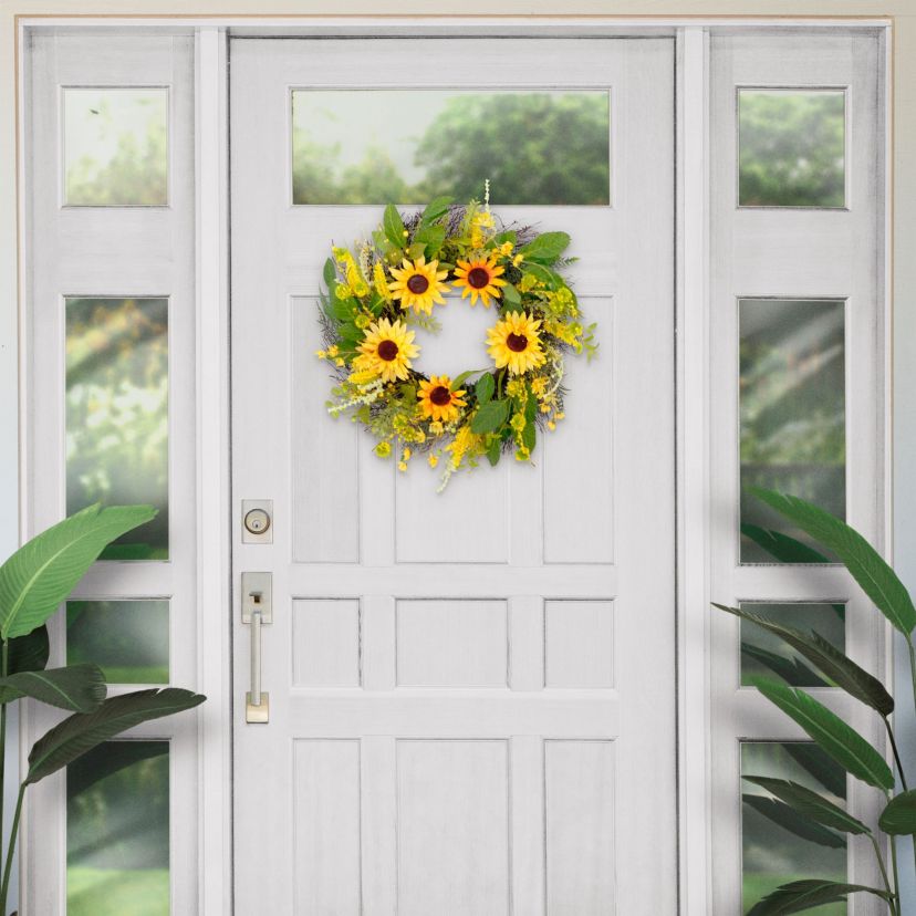 Artificial Sunflower Floral Spring Door Wreath