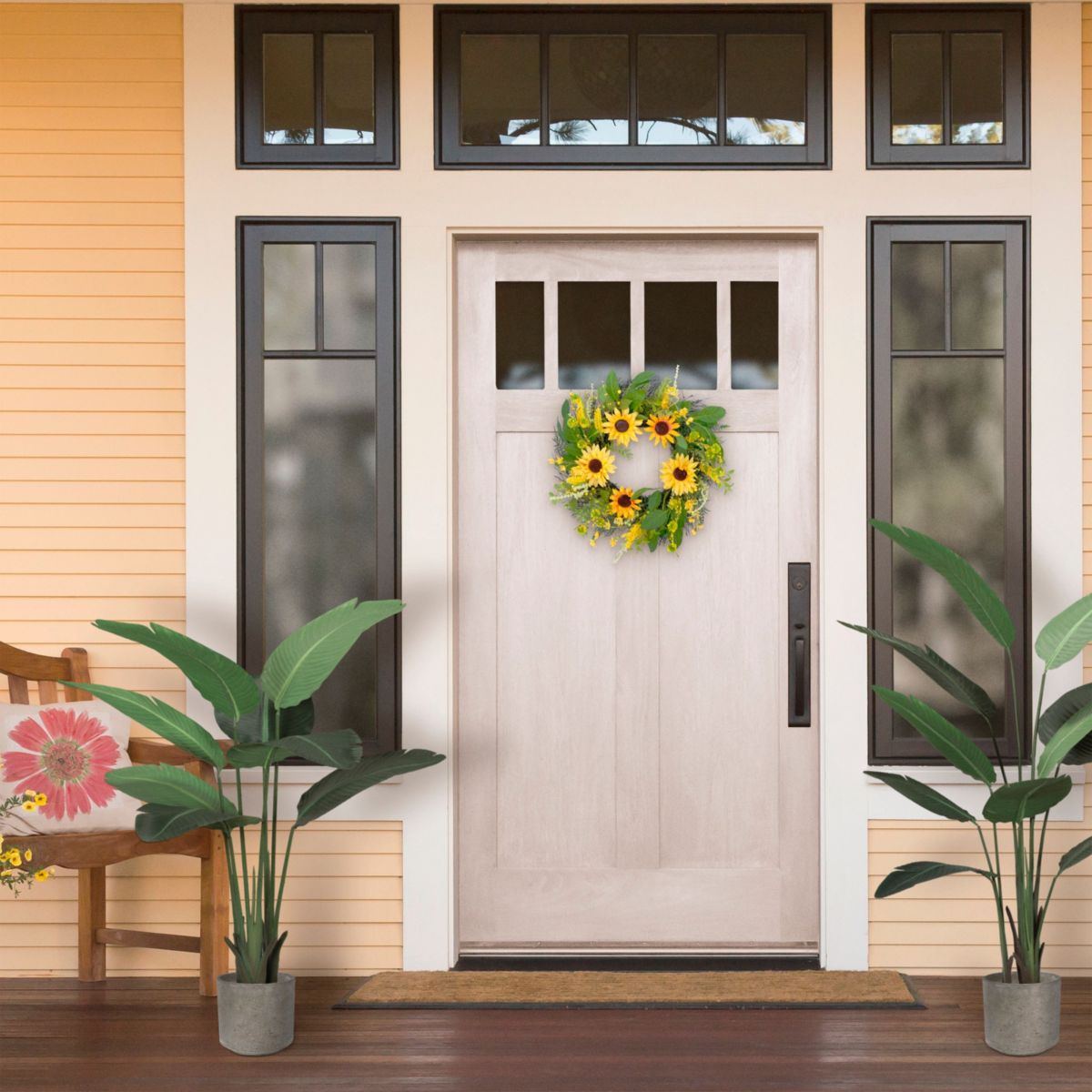 Artificial Sunflower Floral Spring Door Wreath