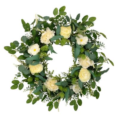 Puleo International Artificial Eucalyptus Floral Spring Door Wreath, Green, 30 in