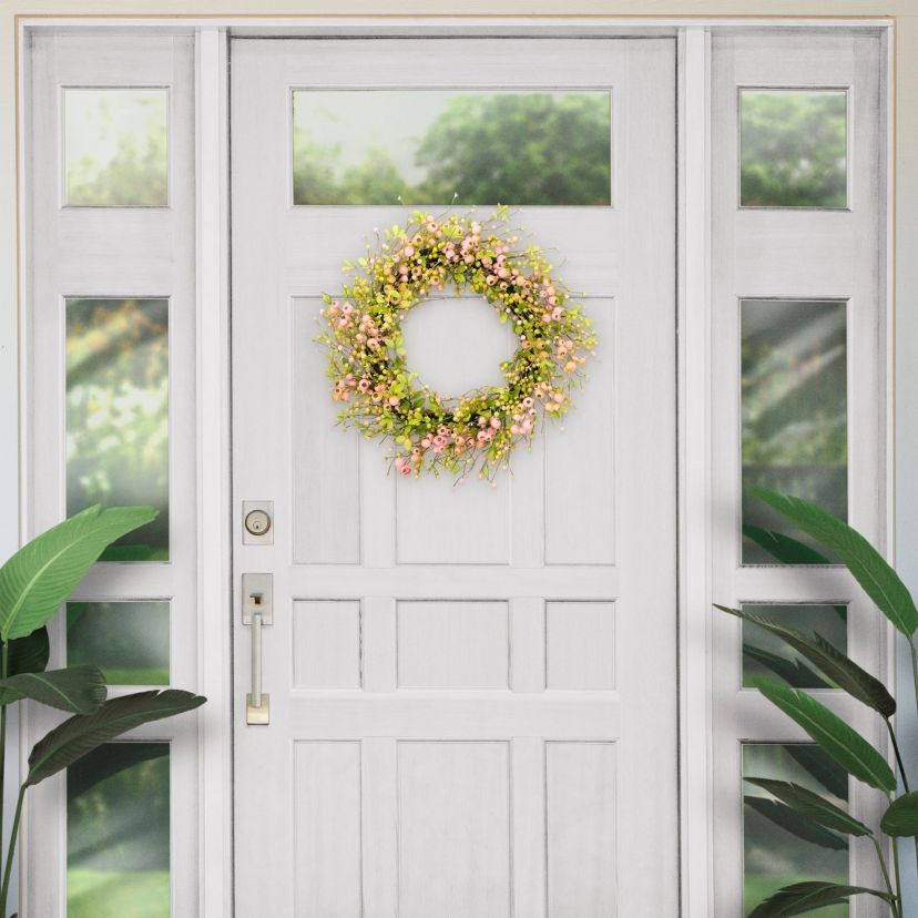 Artificial Blossoming Poppy Floral Spring Door Wreath