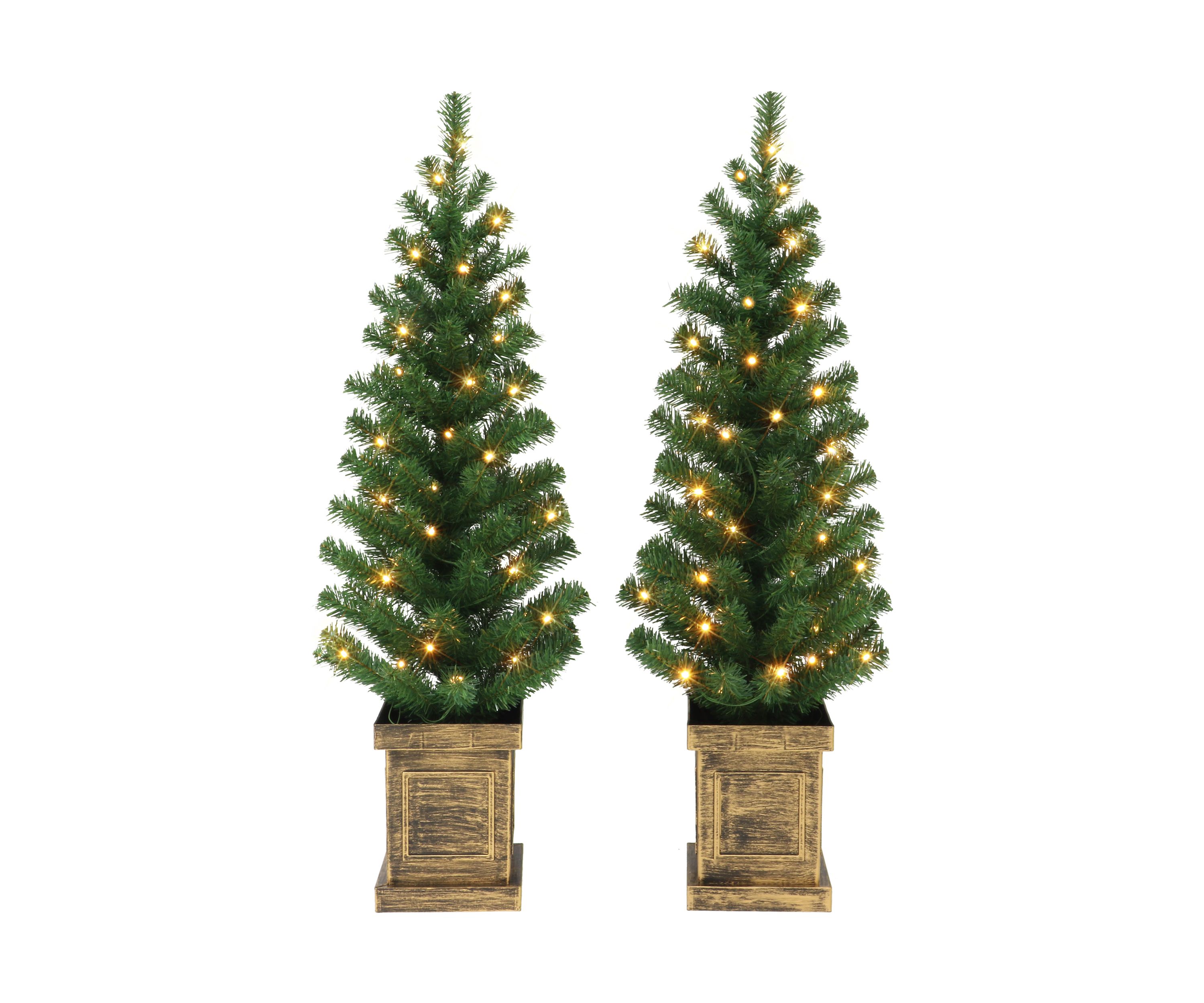Set of 2 3.5 ft Battery Operated Potted Pre-lit Trees