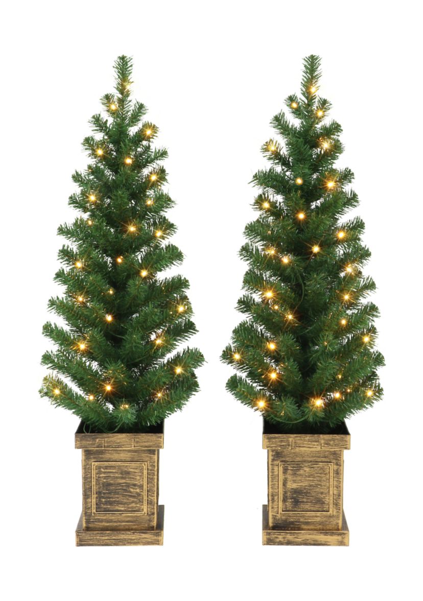 Set of 2 3.5 ft Battery Operated Potted Pre-lit Trees