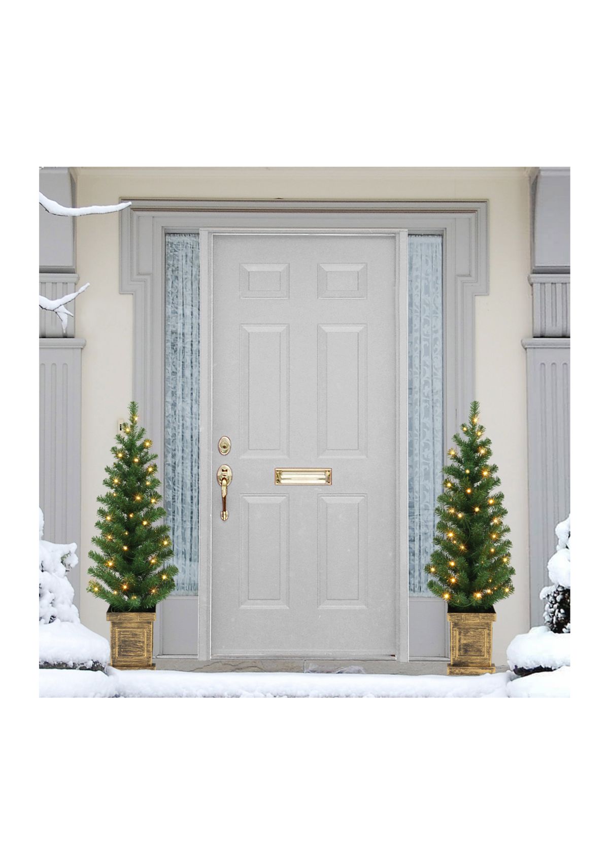 Set of 2 3.5 ft Battery Operated Potted Pre-lit Trees
