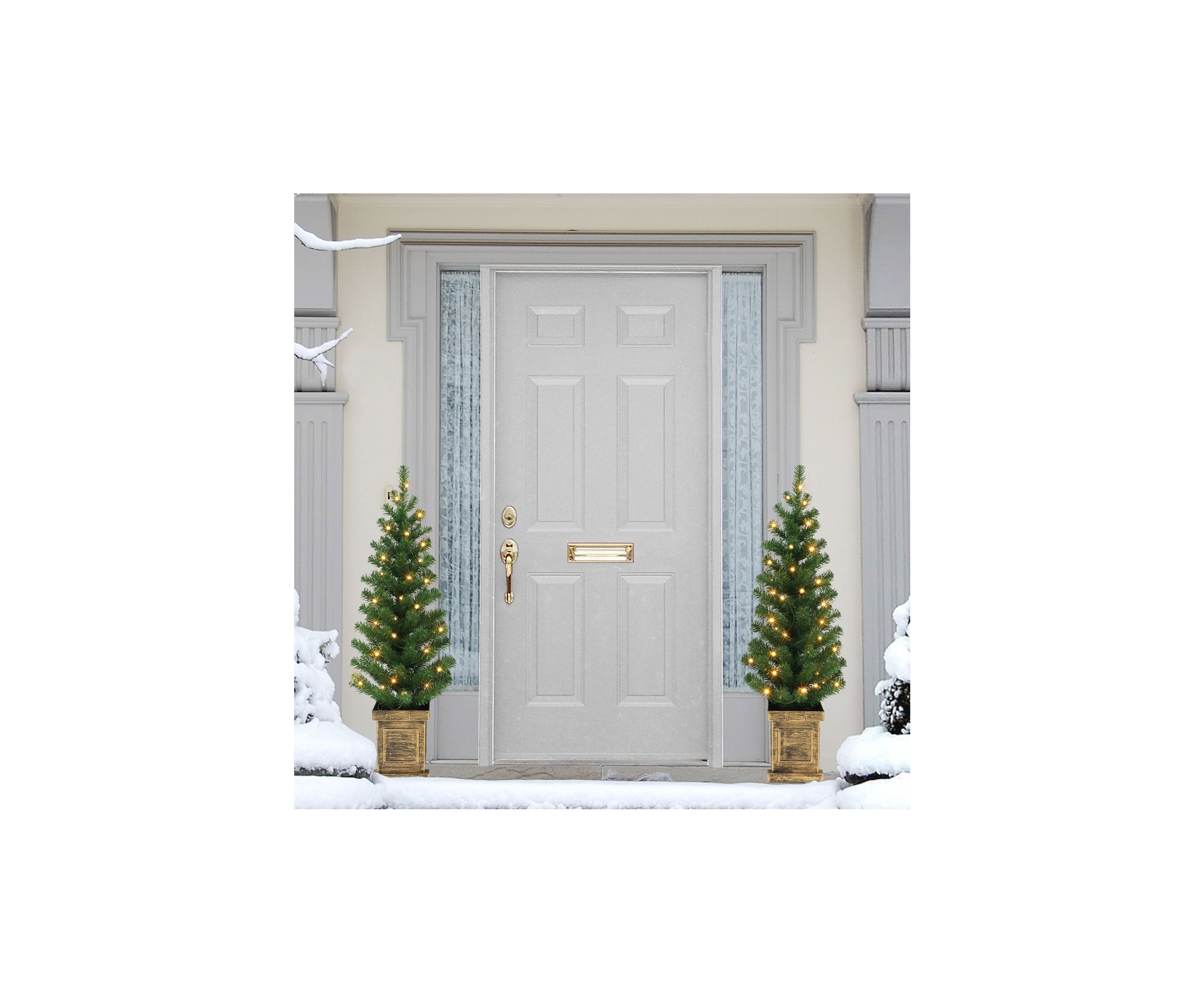 Set of 2 3.5 ft Battery Operated Potted Pre-lit Trees