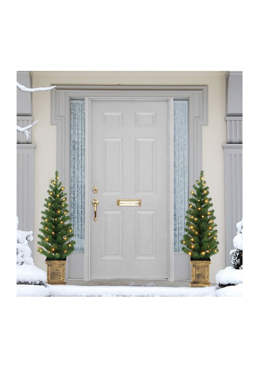 Set of 2 3.5 ft Battery Operated Potted Pre-lit Trees