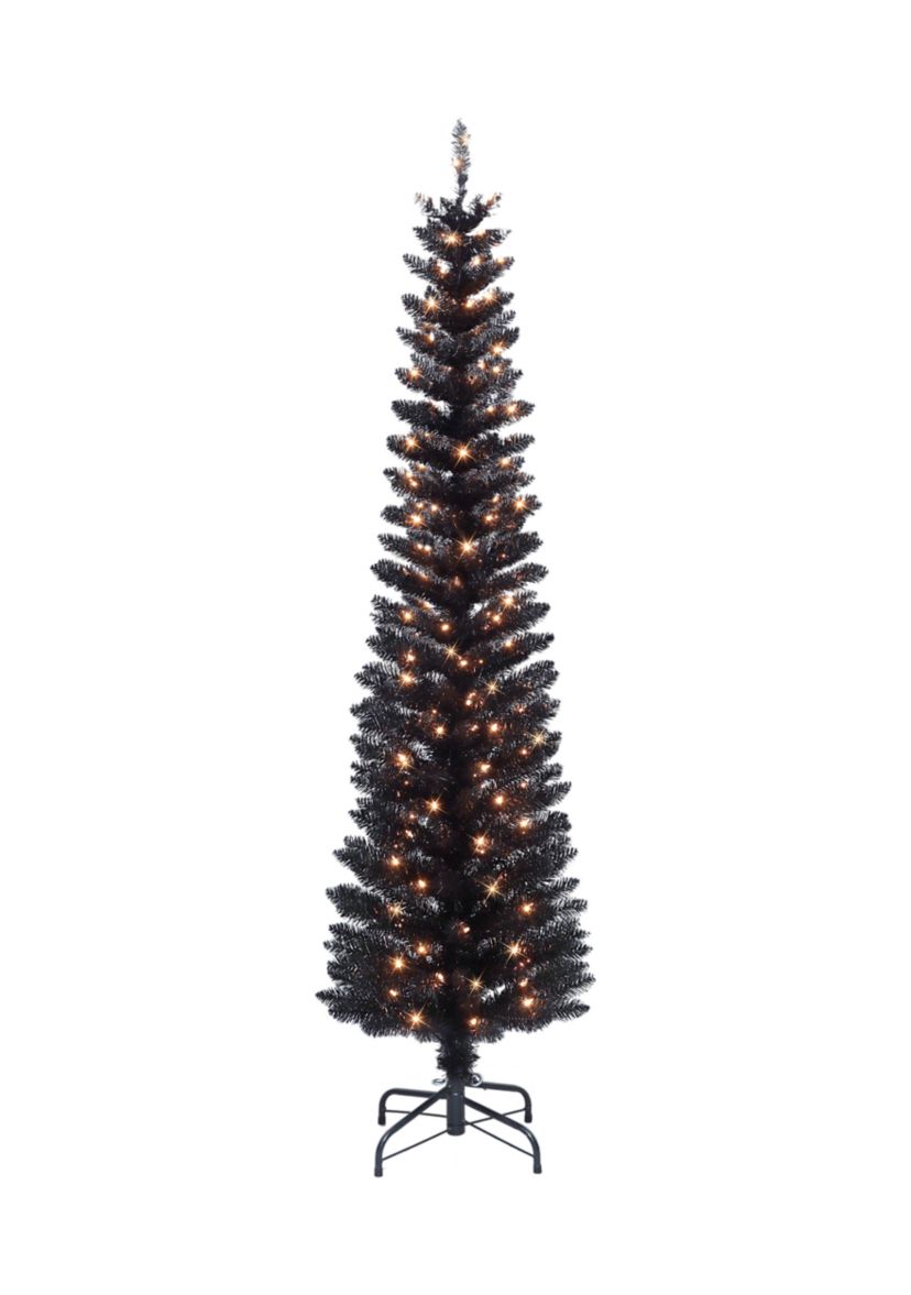 6-foot Pre-Lit Black Tinsel Artifical Tree 250 Tips 100 Clear Lights