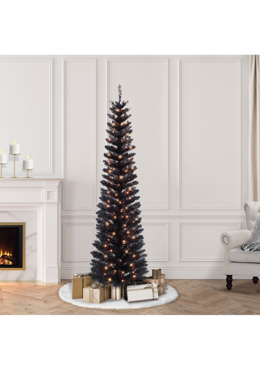 6-foot Pre-Lit Black Tinsel Artifical Tree 250 Tips 100 Clear Lights