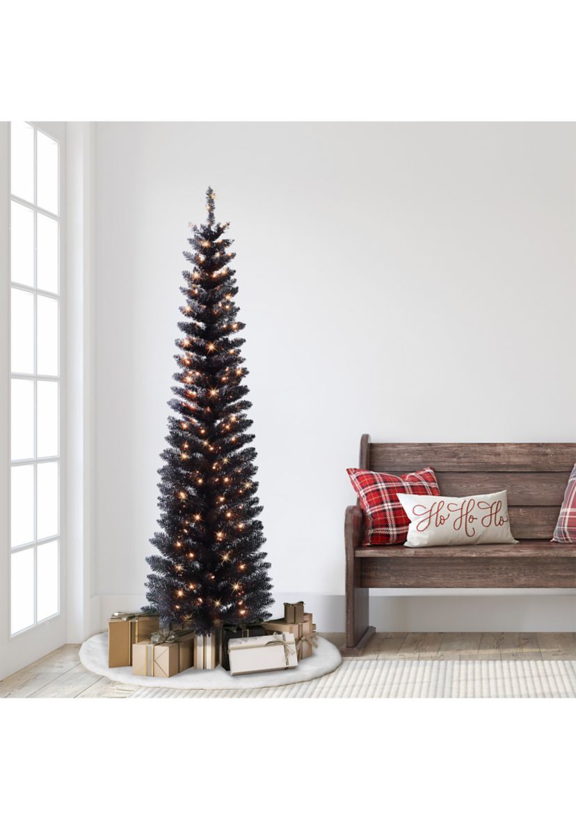 6-foot Pre-Lit Black Tinsel Artifical Tree 250 Tips 100 Clear Lights