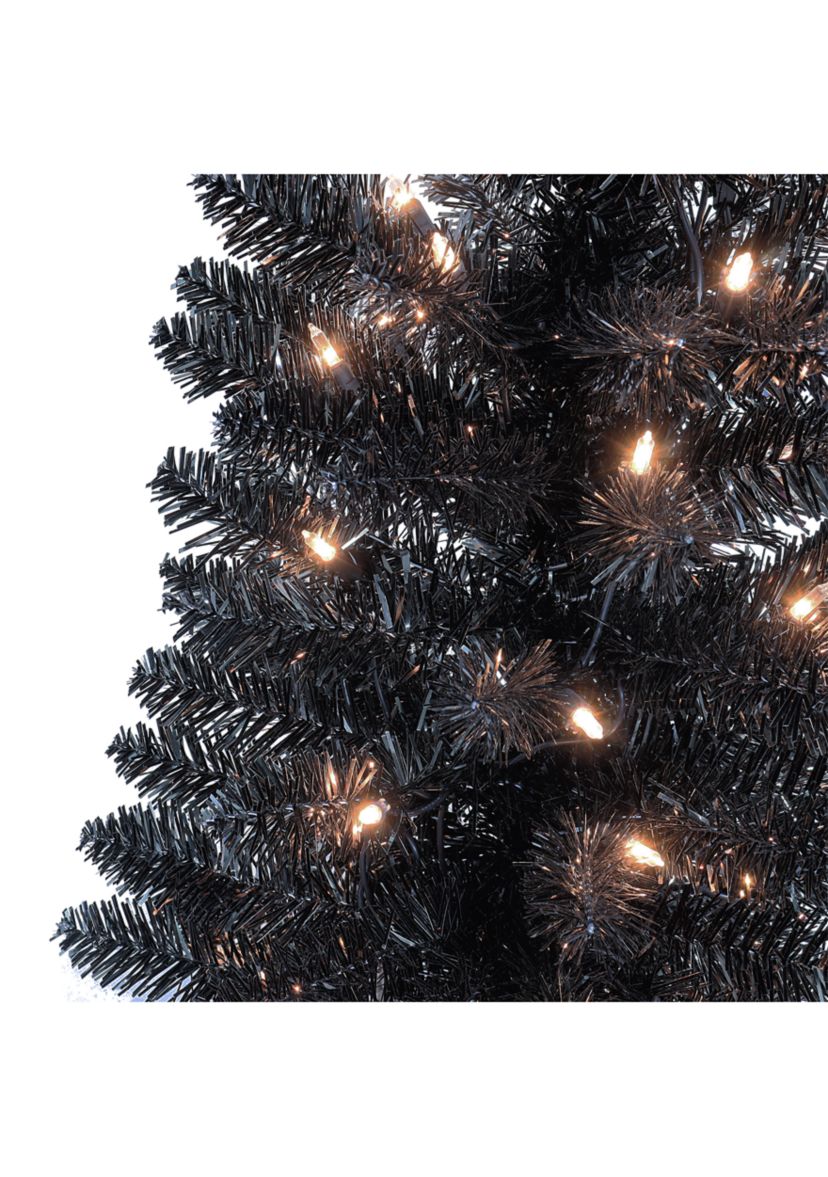 6-foot Pre-Lit Black Tinsel Artifical Tree 250 Tips 100 Clear Lights