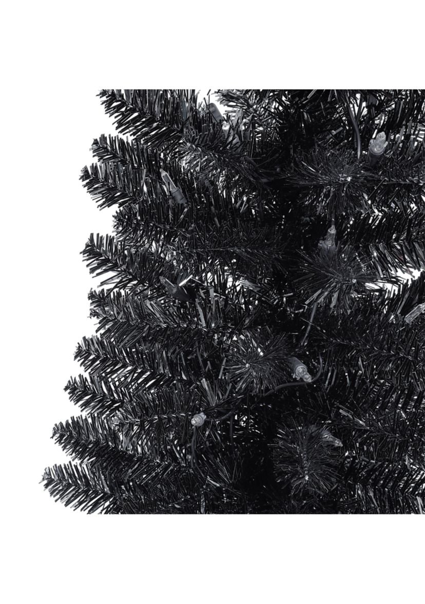 6-foot Pre-Lit Black Tinsel Artifical Tree 250 Tips 100 Clear Lights