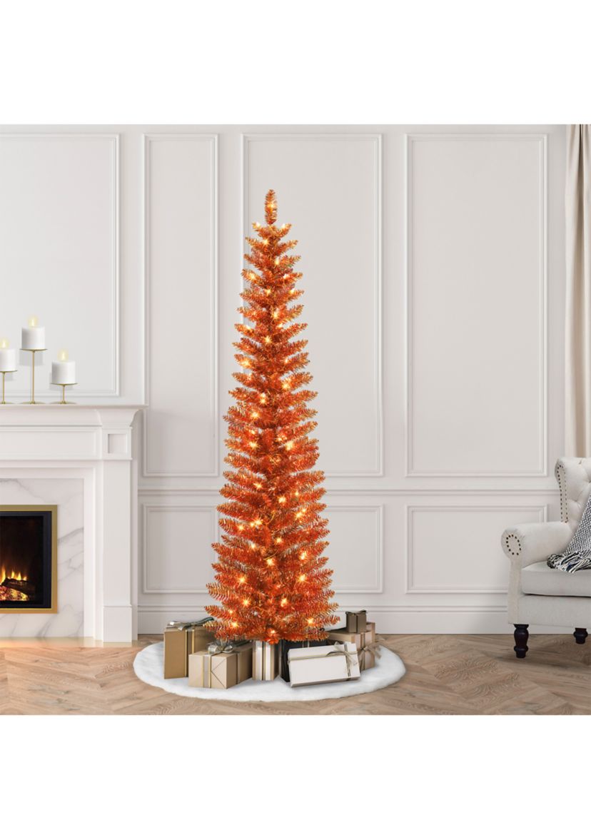 6-foot Pre-Lit Orange Tinsel Artificial Tree 250 Tips 100 Clear Lights