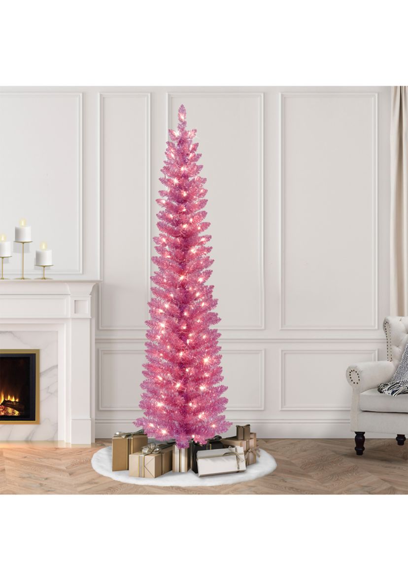 7-foot Pre-Lit Pink Tinsel Artificial Tree 316 Tips 150 Clear Lights