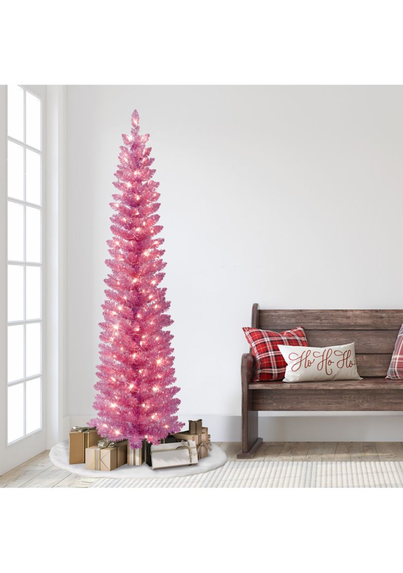 7-foot Pre-Lit Pink Tinsel Artificial Tree 316 Tips 150 Clear Lights