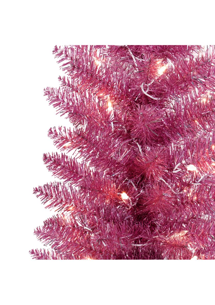 7-foot Pre-Lit Pink Tinsel Artificial Tree 316 Tips 150 Clear Lights