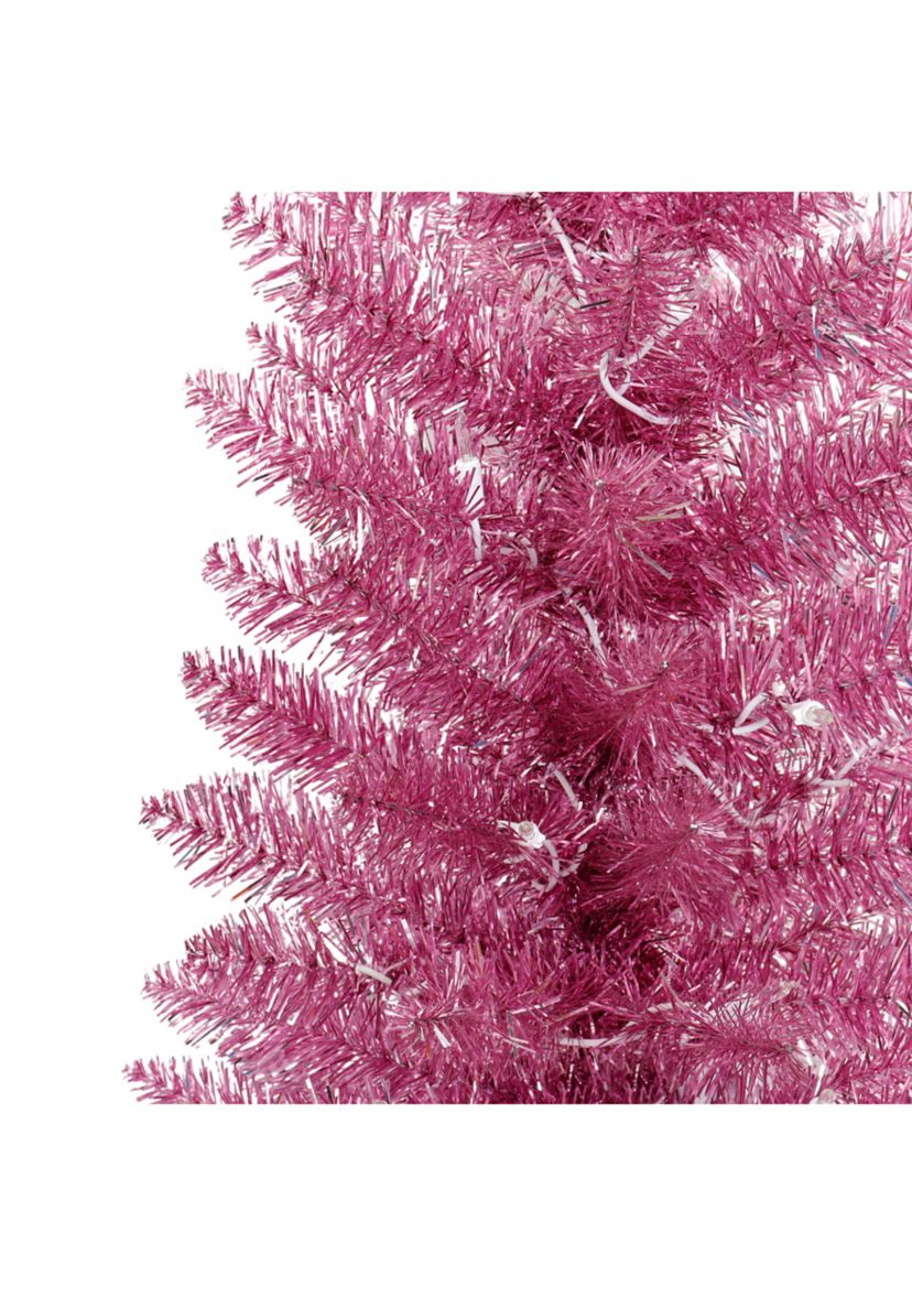 7-foot Pre-Lit Pink Tinsel Artificial Tree 316 Tips 150 Clear Lights