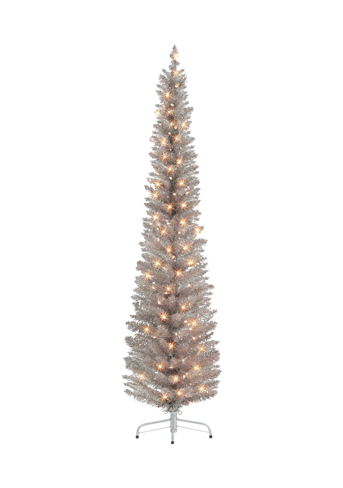 Pre-lit Rose Gold Tinsel Pencil Tree