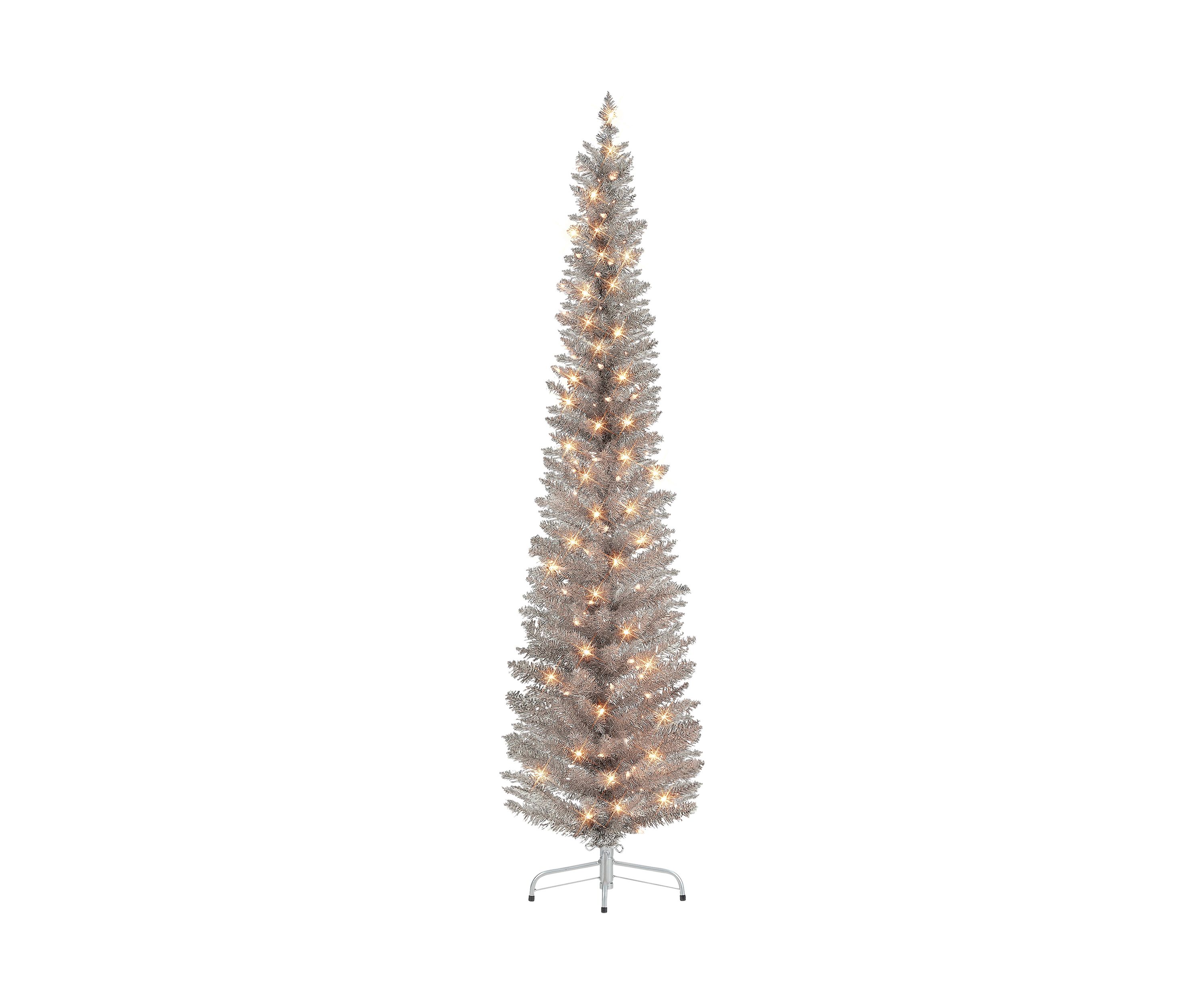 Pre-lit Rose Gold Tinsel Pencil Tree