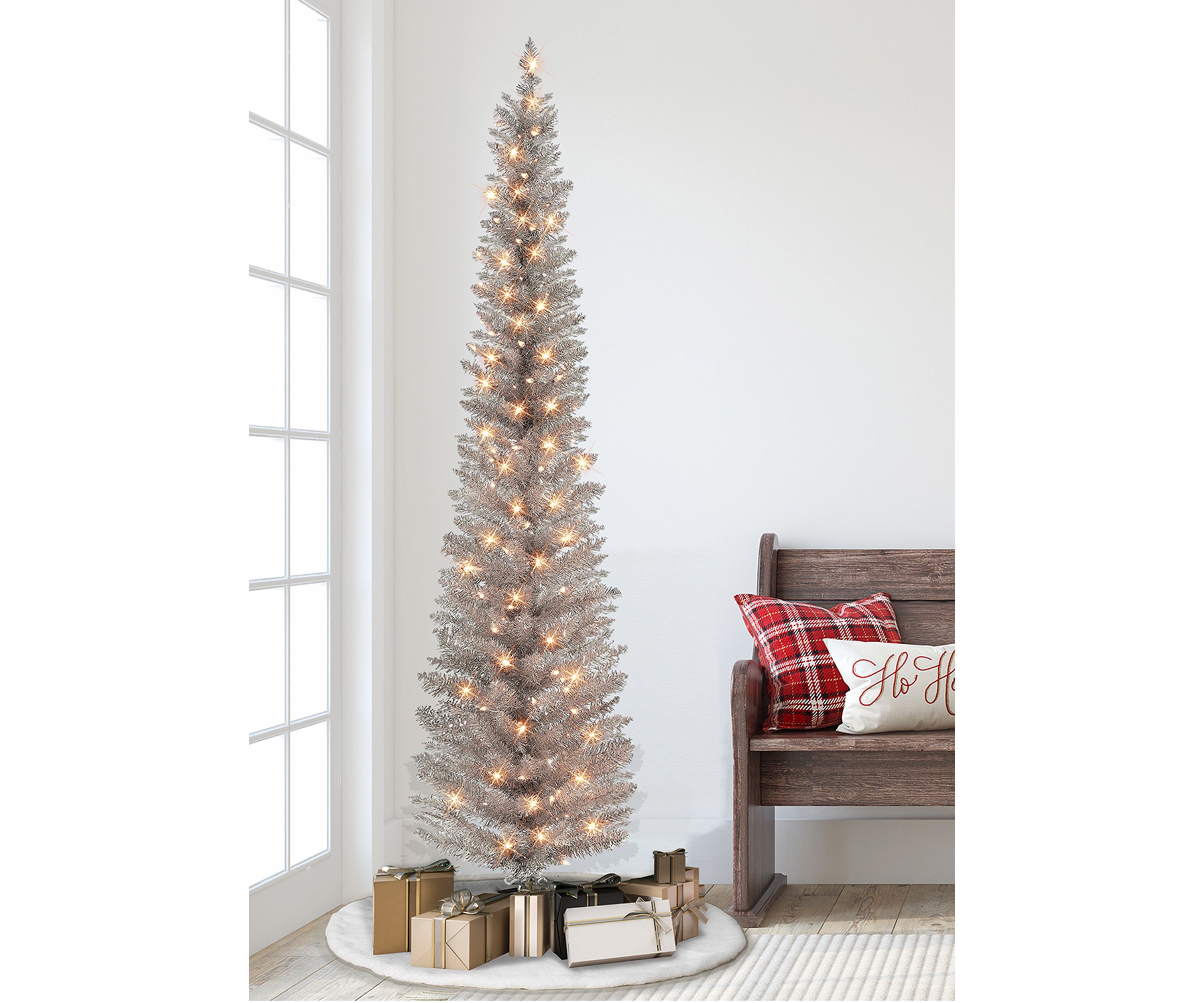 Pre-lit Rose Gold Tinsel Pencil Tree