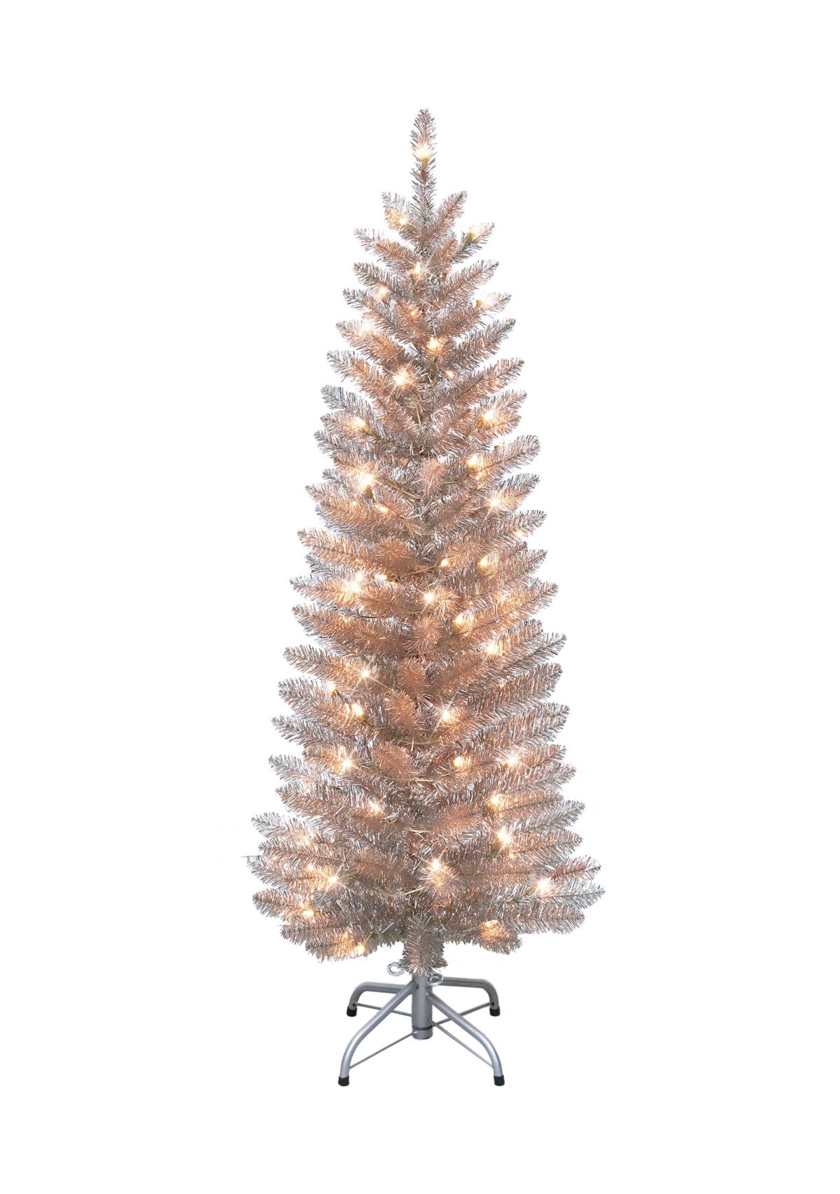4.5-foot Pre-Lit Rose Gold Tinsel Artificial Tree 170 Tips 70 Clear Lights