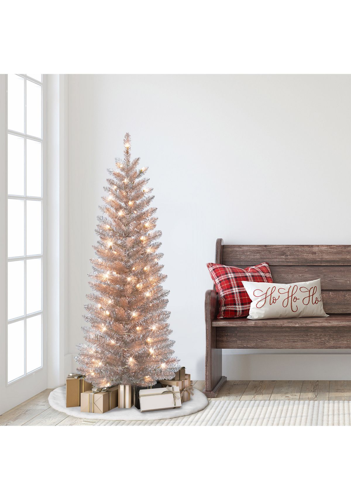 4.5-foot Pre-Lit Rose Gold Tinsel Artificial Tree 170 Tips 70 Clear Lights