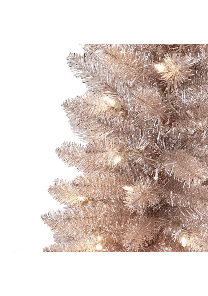 4.5-foot Pre-Lit Rose Gold Tinsel Artificial Tree 170 Tips 70 Clear Lights