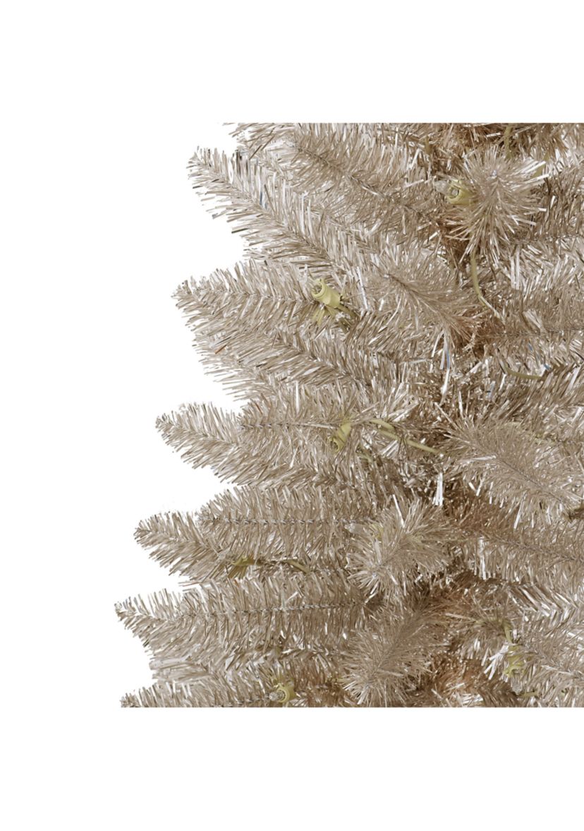 4.5-foot Pre-Lit Rose Gold Tinsel Artificial Tree 170 Tips 70 Clear Lights