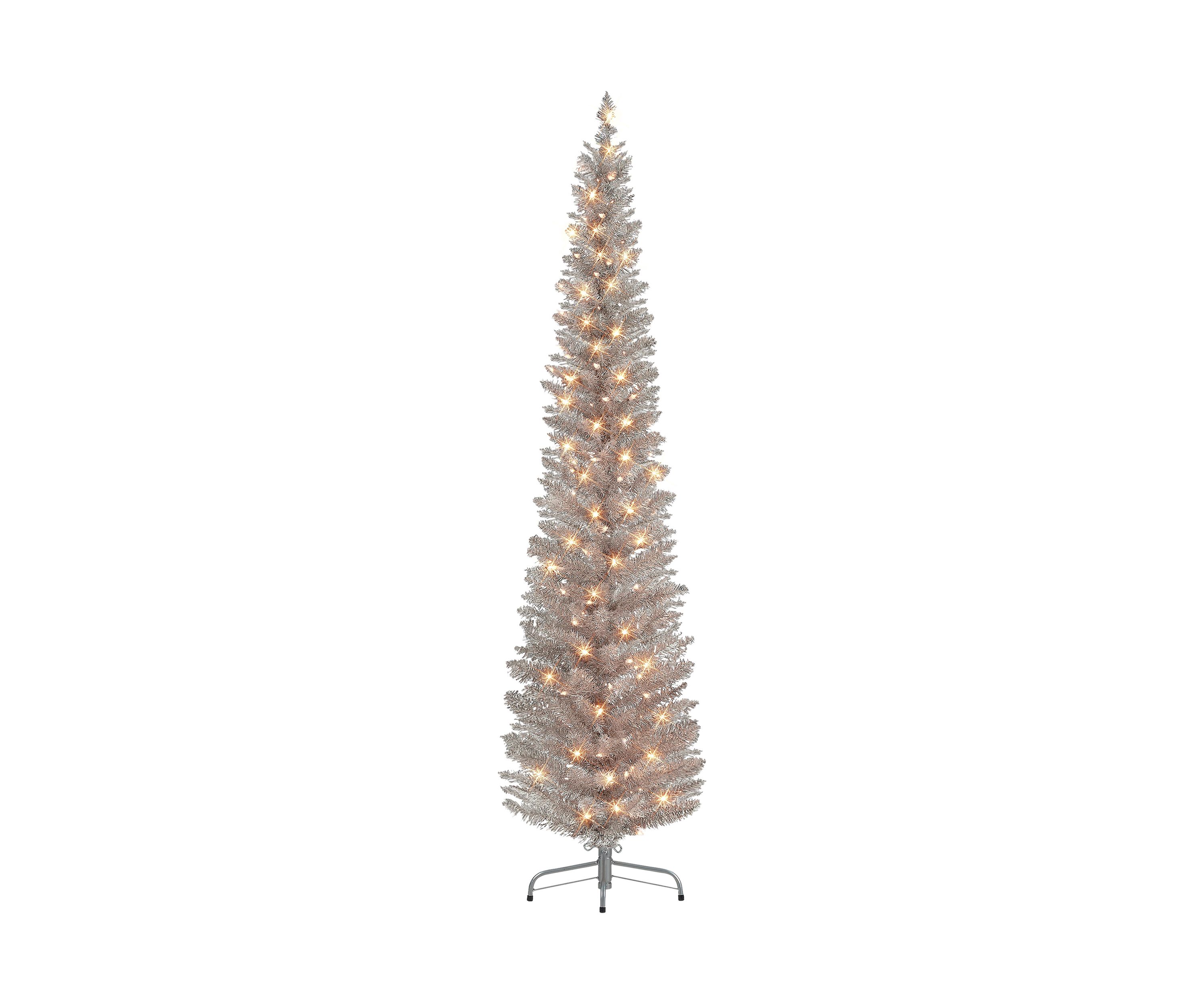 7-foot Pre-Lit Rose Gold Tinsel Artificial Tree 316 Tips 150 Clear Lights