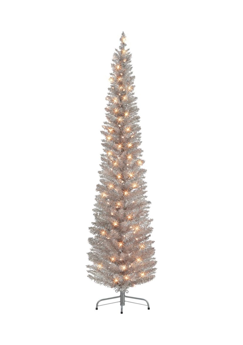 7-foot Pre-Lit Rose Gold Tinsel Artificial Tree 316 Tips 150 Clear Lights