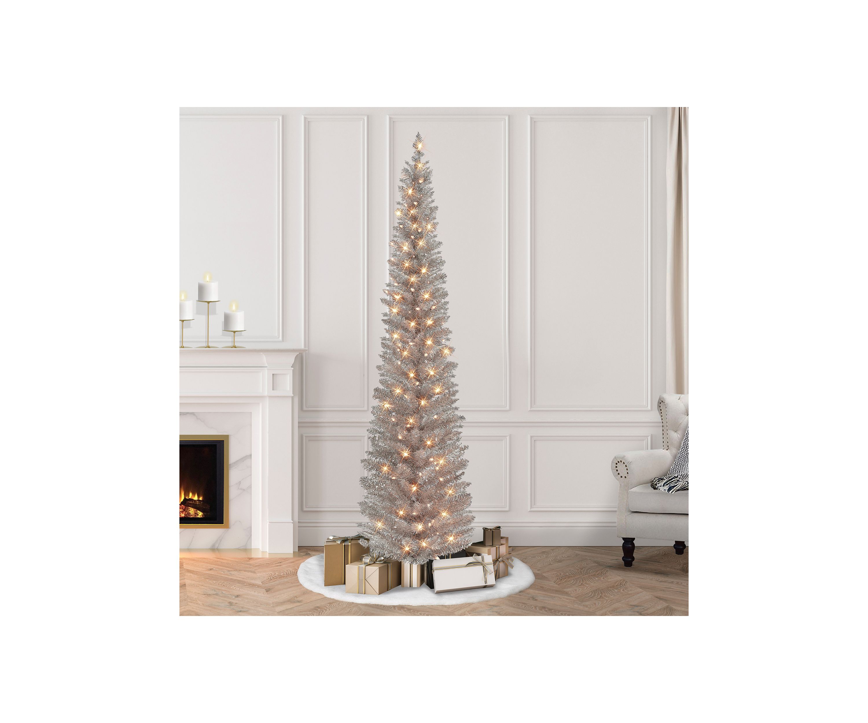 7-foot Pre-Lit Rose Gold Tinsel Artificial Tree 316 Tips 150 Clear Lights