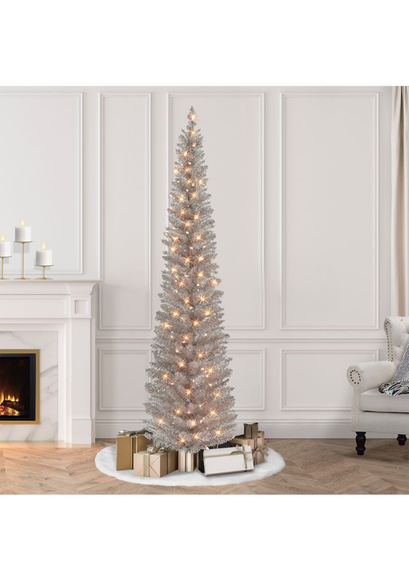 7-foot Pre-Lit Rose Gold Tinsel Artificial Tree 316 Tips 150 Clear Lights
