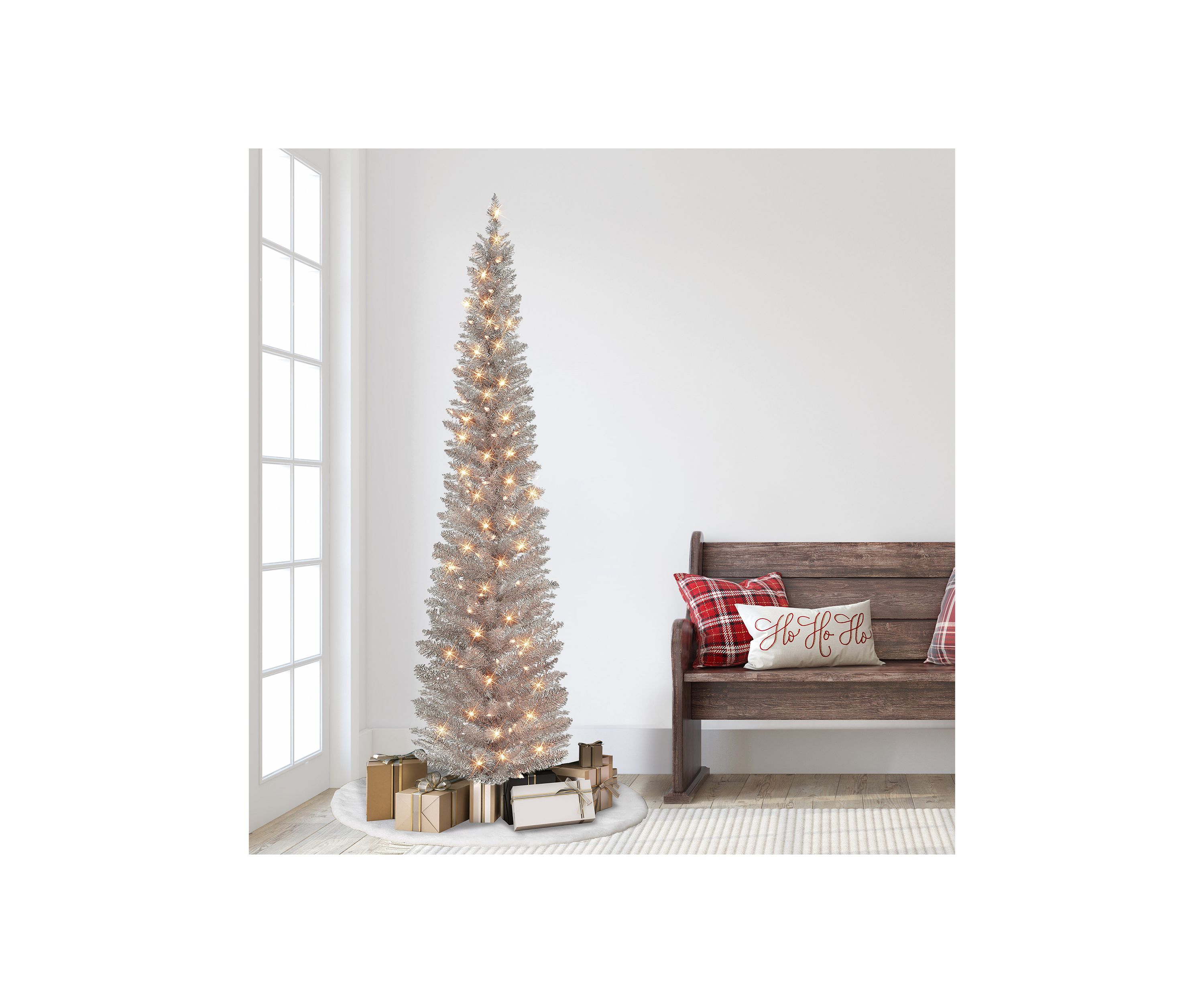 7-foot Pre-Lit Rose Gold Tinsel Artificial Tree 316 Tips 150 Clear Lights