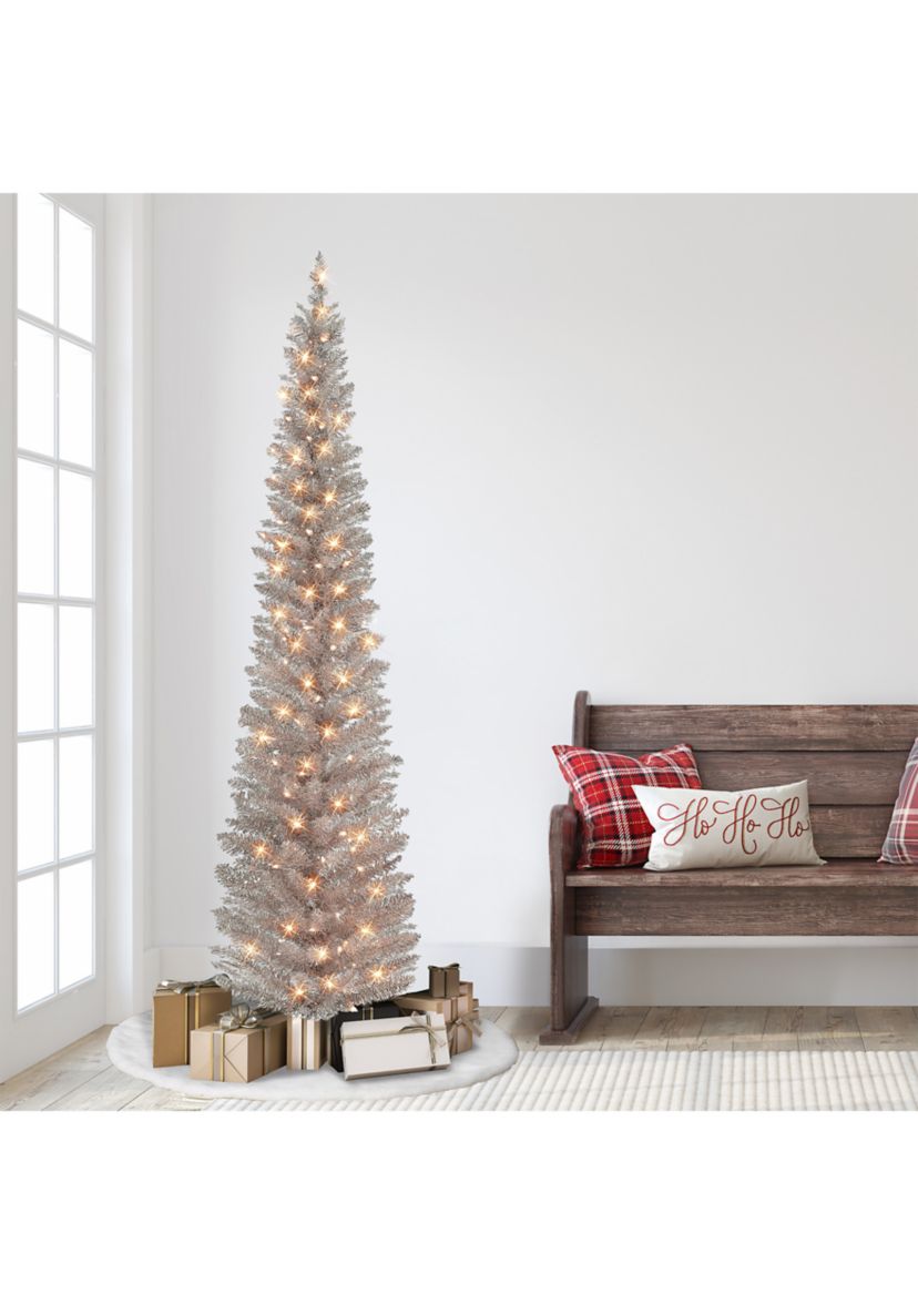 7-foot Pre-Lit Rose Gold Tinsel Artificial Tree 316 Tips 150 Clear Lights