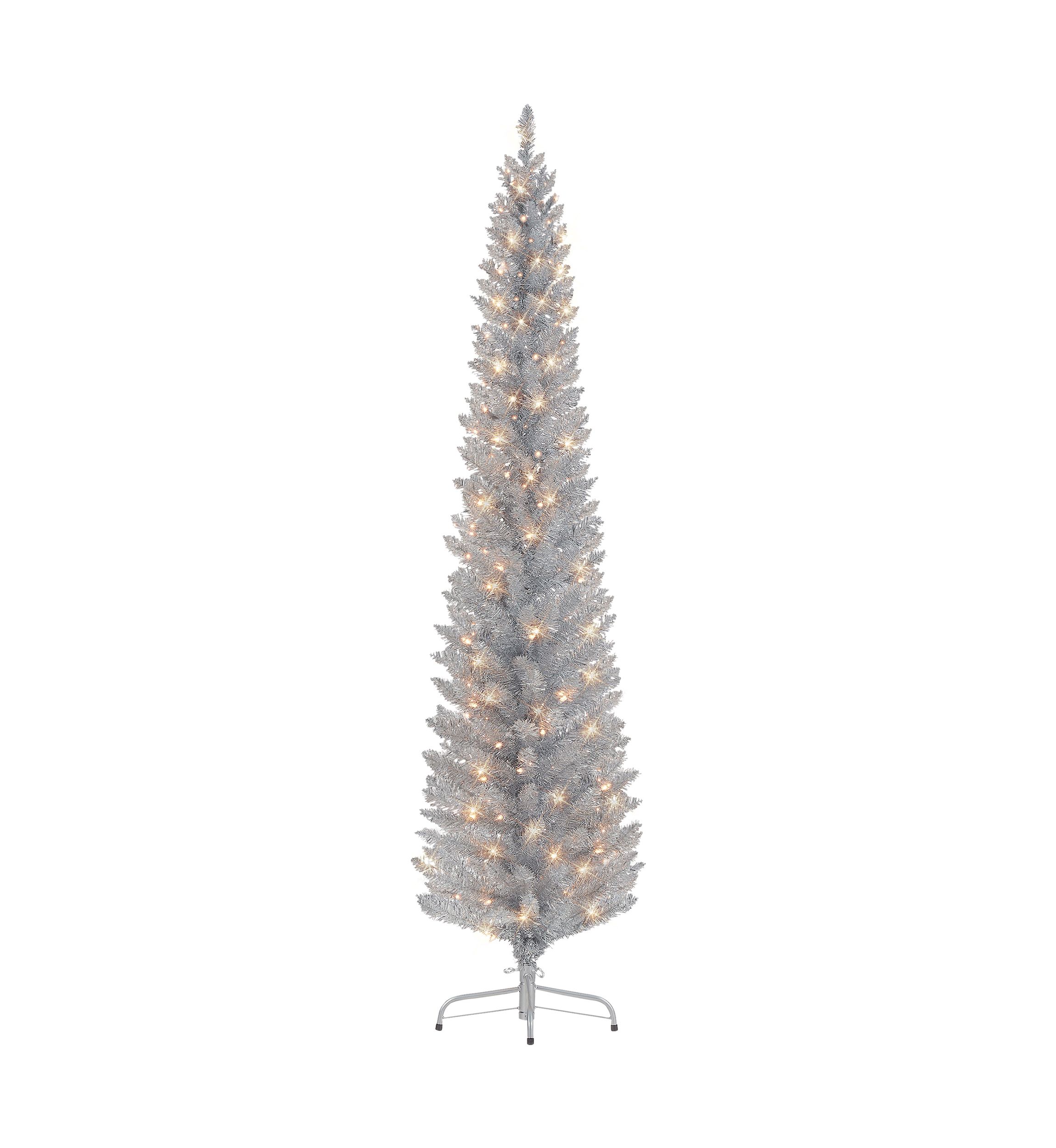 7-foot Pre-Lit Silver Tinsel Artificial Tree 316 Tips 150 Clear Lights