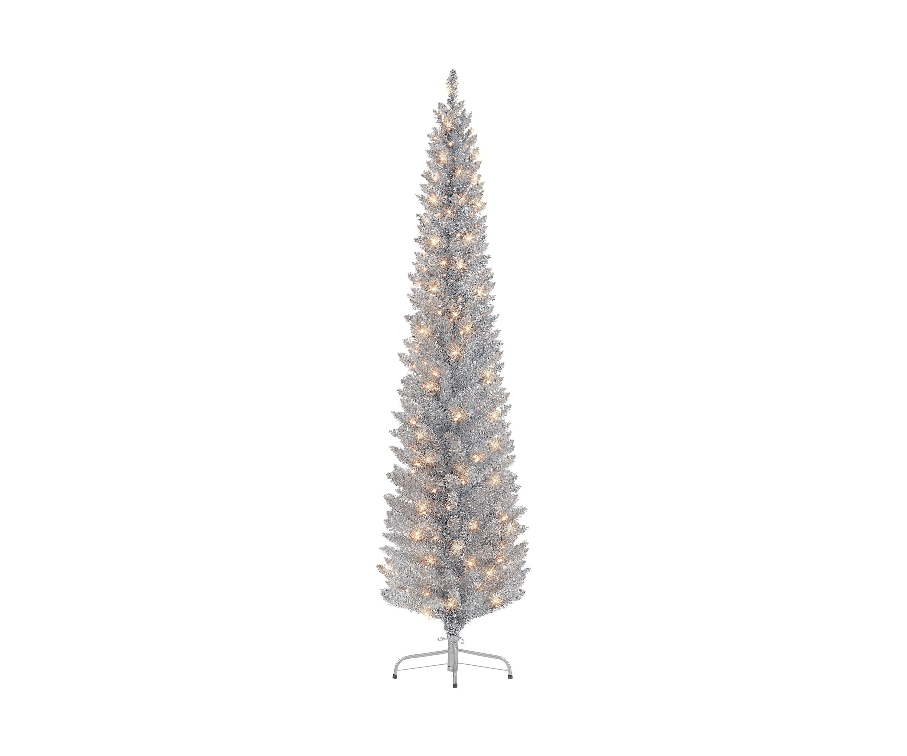 7-foot Pre-Lit Silver Tinsel Artificial Tree 316 Tips 150 Clear Lights