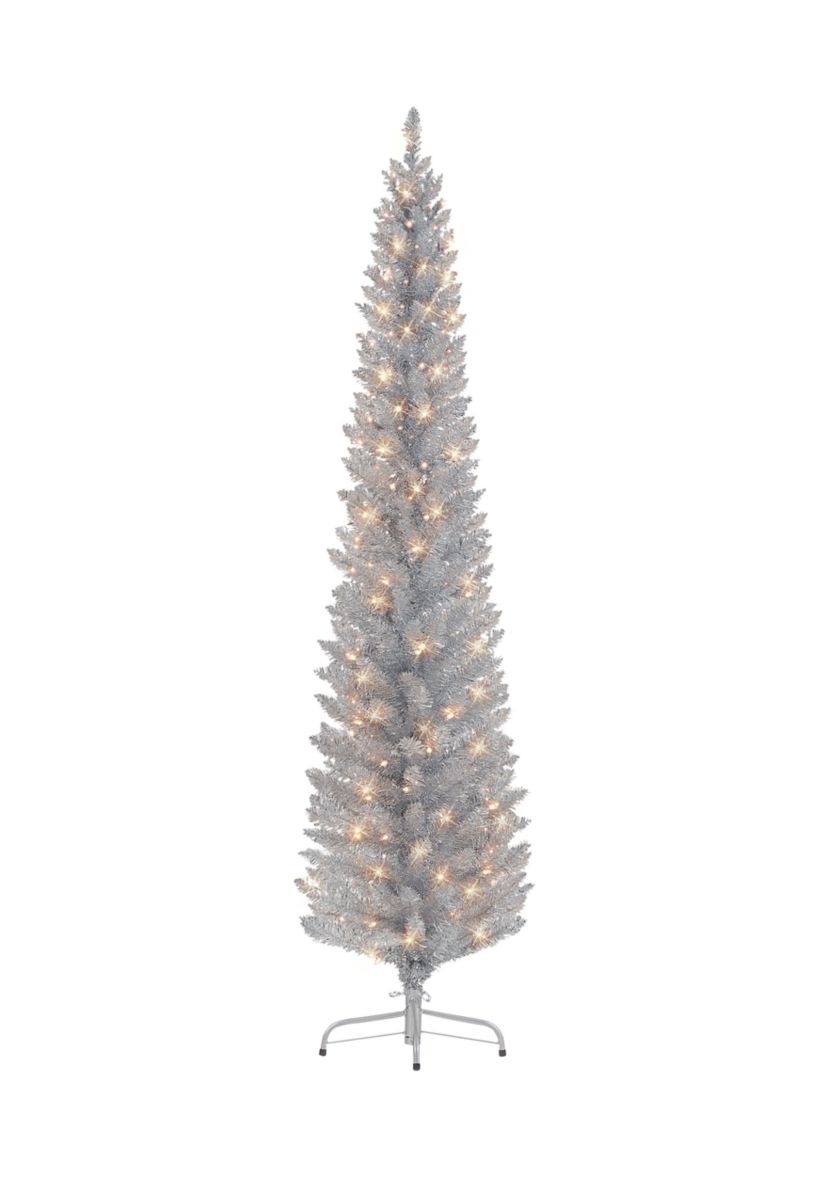 7-foot Pre-Lit Silver Tinsel Artificial Tree 316 Tips 150 Clear Lights