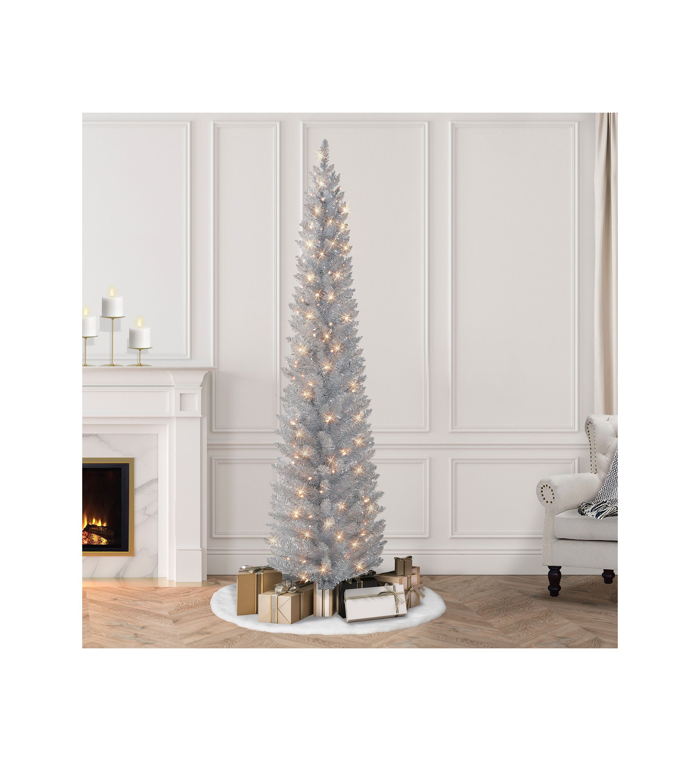 7-foot Pre-Lit Silver Tinsel Artificial Tree 316 Tips 150 Clear Lights