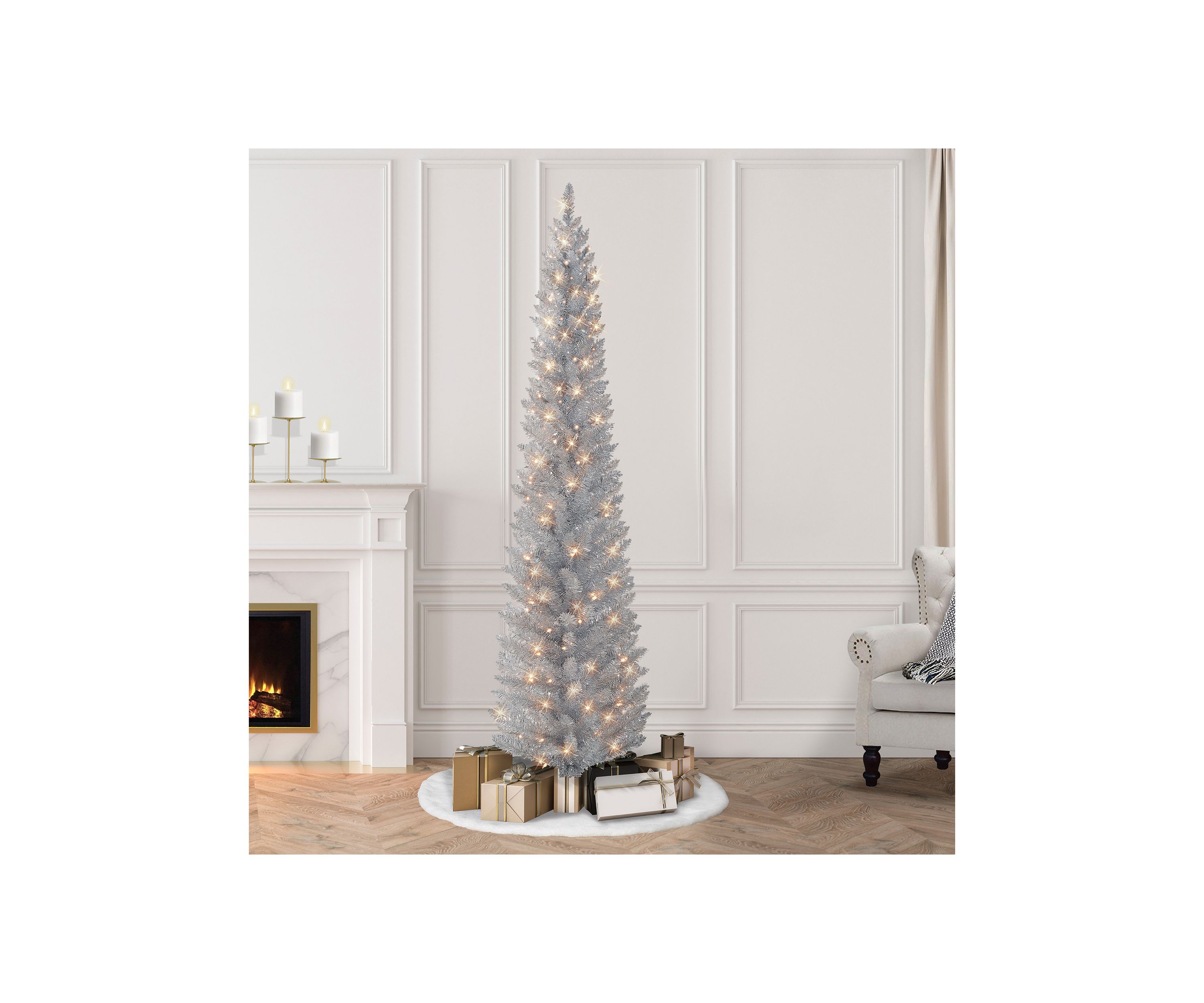 7-foot Pre-Lit Silver Tinsel Artificial Tree 316 Tips 150 Clear Lights