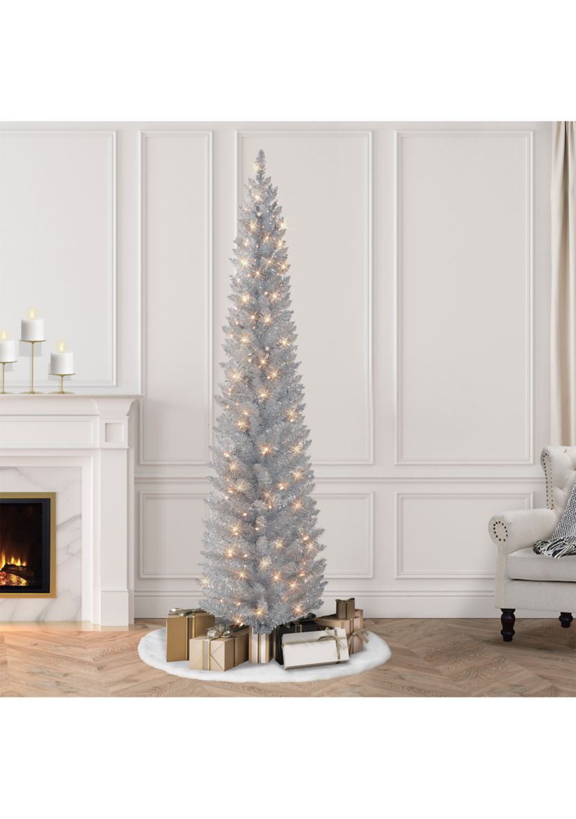 7-foot Pre-Lit Silver Tinsel Artificial Tree 316 Tips 150 Clear Lights