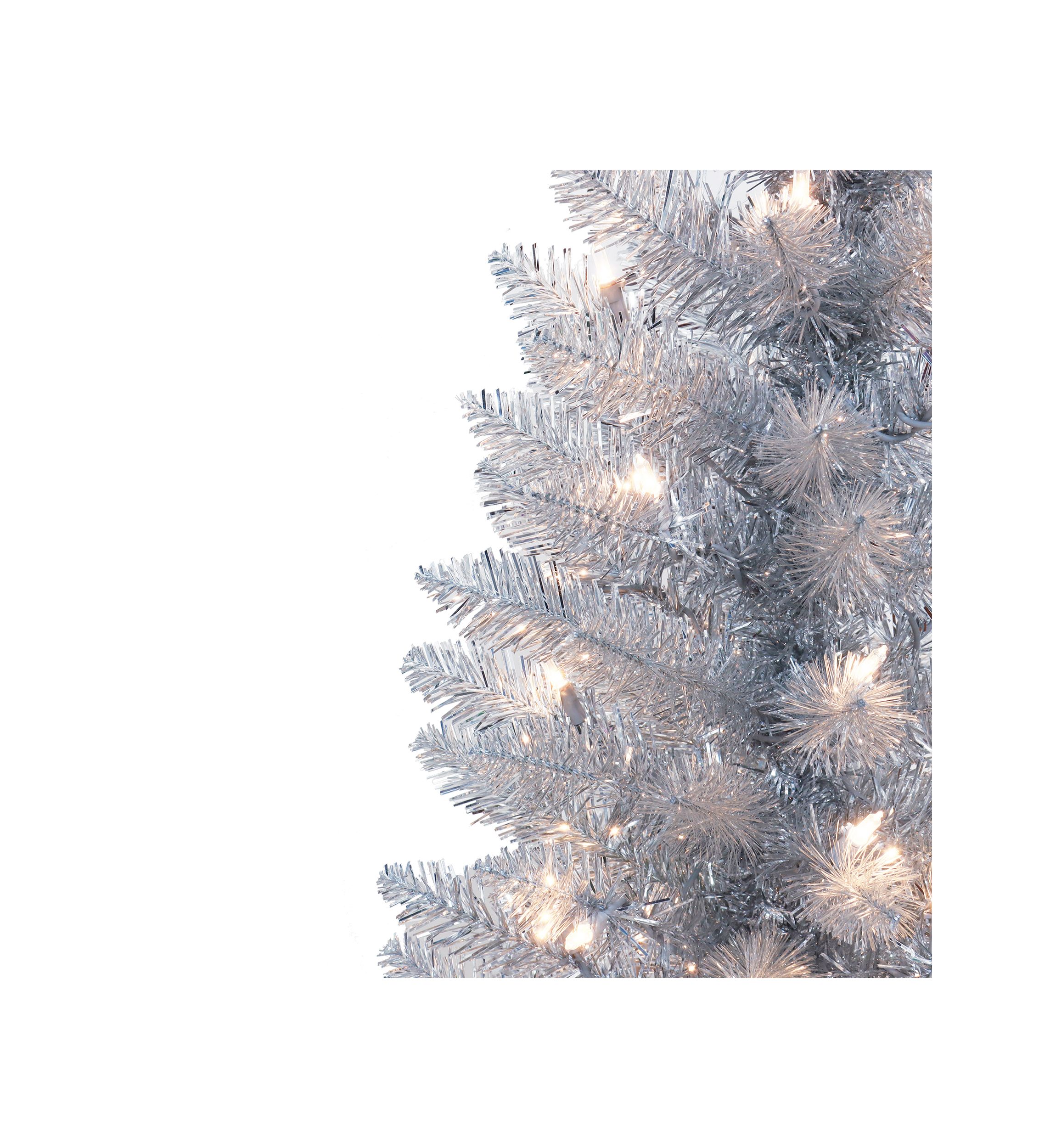 7-foot Pre-Lit Silver Tinsel Artificial Tree 316 Tips 150 Clear Lights