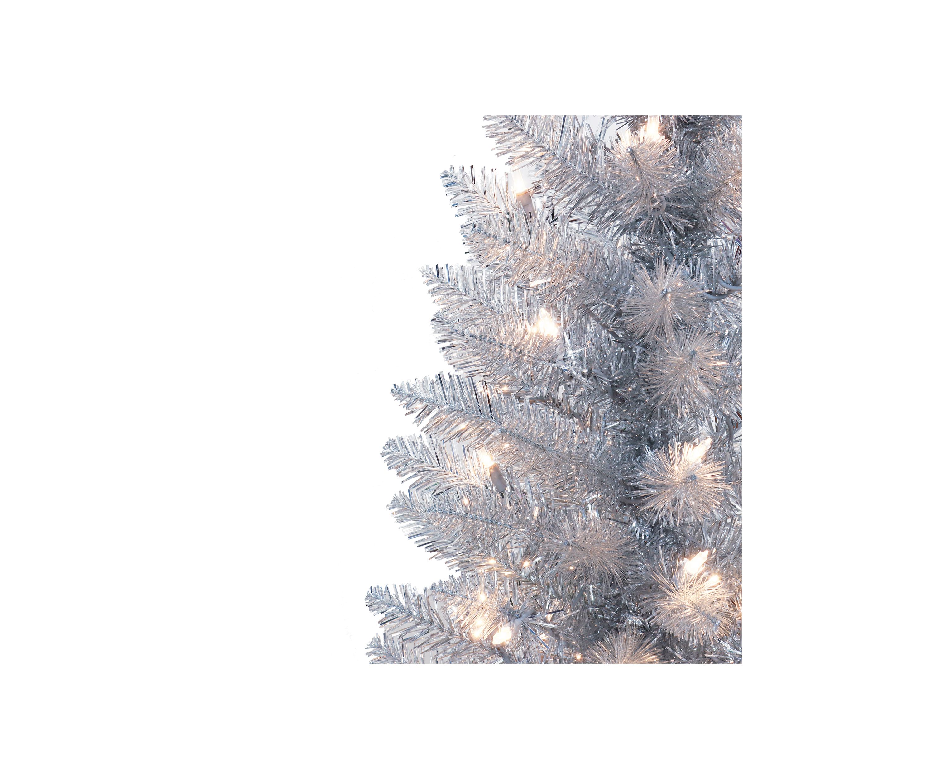 7-foot Pre-Lit Silver Tinsel Artificial Tree 316 Tips 150 Clear Lights