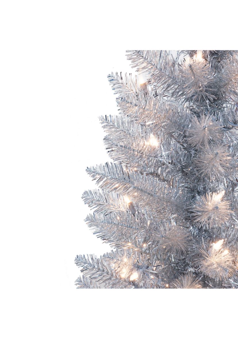 7-foot Pre-Lit Silver Tinsel Artificial Tree 316 Tips 150 Clear Lights