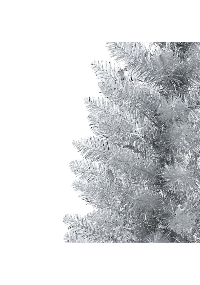 7-foot Pre-Lit Silver Tinsel Artificial Tree 316 Tips 150 Clear Lights