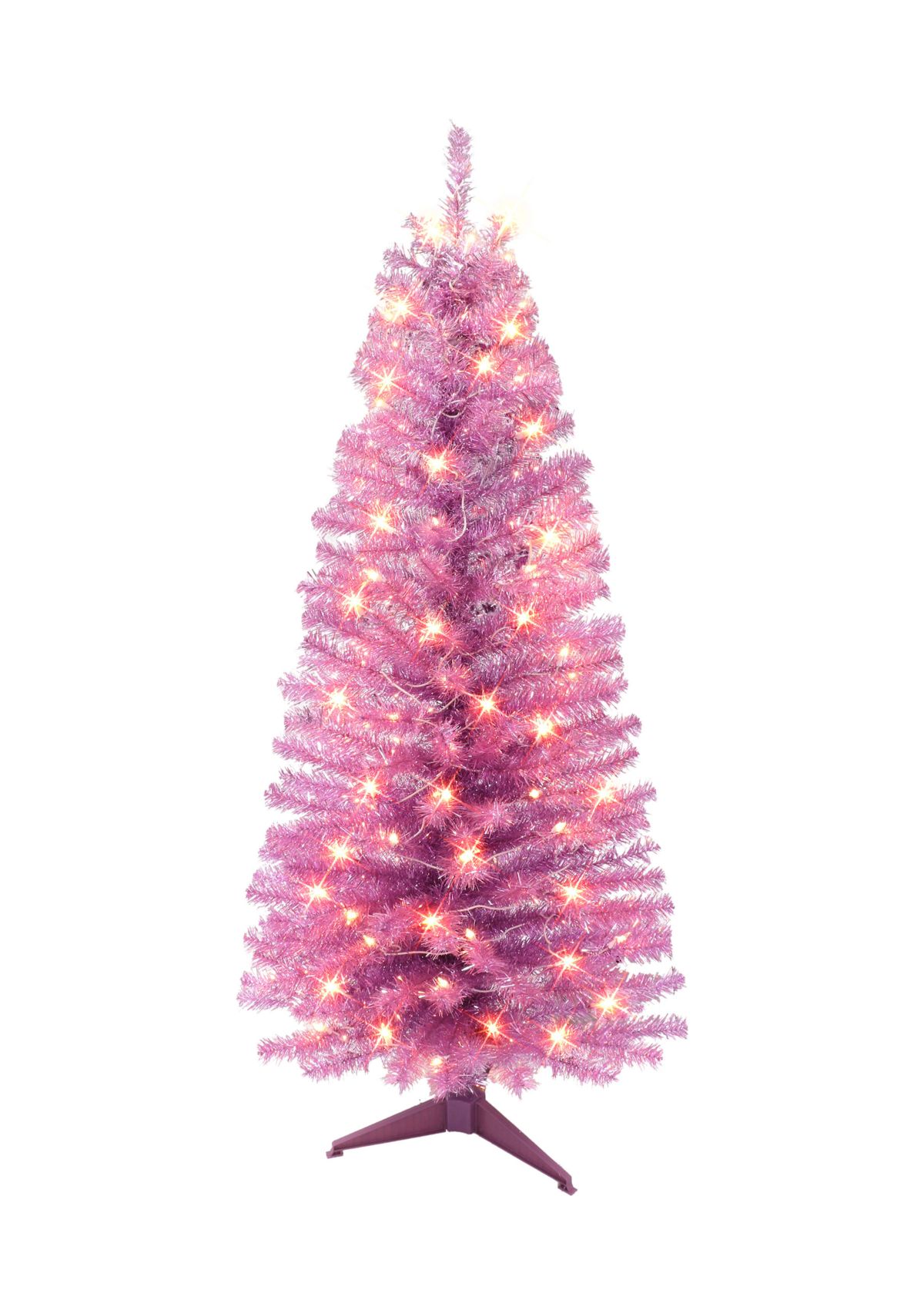 4.5 ft Pre-lit Pink Tinsel Tree 160 Tips 70 UL Clear Lights Stand included