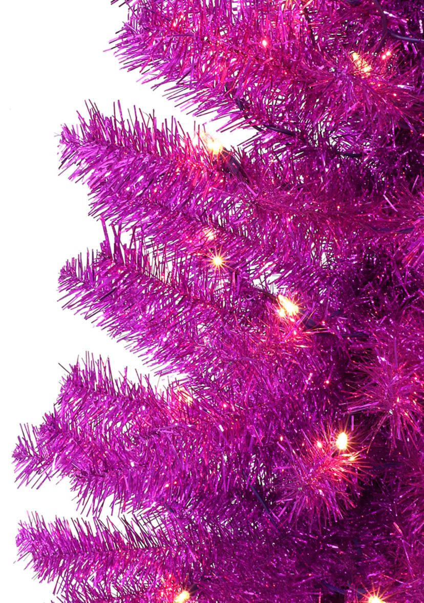 4.5 ft Pre-lit Pink Tinsel Tree 160 Tips 70 UL Clear Lights Stand included