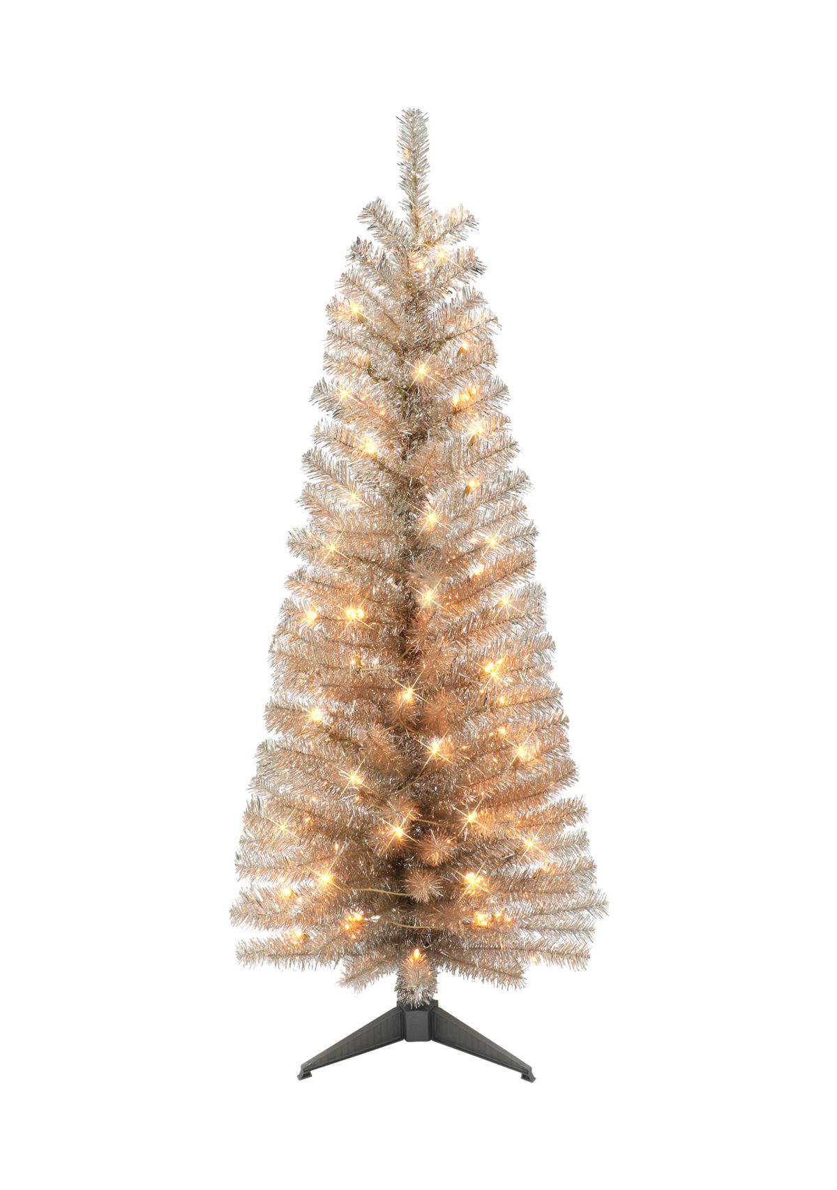 4.5 ft Pre-lit Rose Gold Tinsel Tree 160 Tips 70 UL Clear Lights Stand included