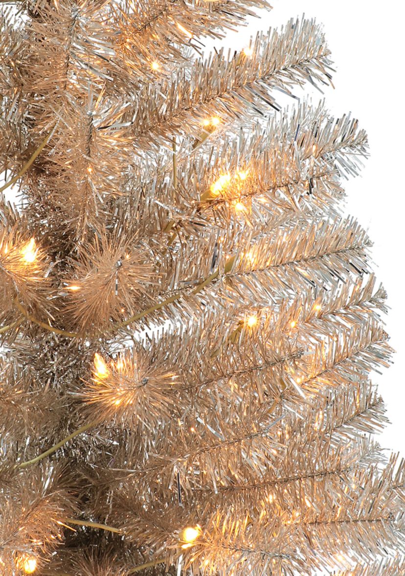 4.5 ft Pre-lit Rose Gold Tinsel Tree 160 Tips 70 UL Clear Lights Stand included