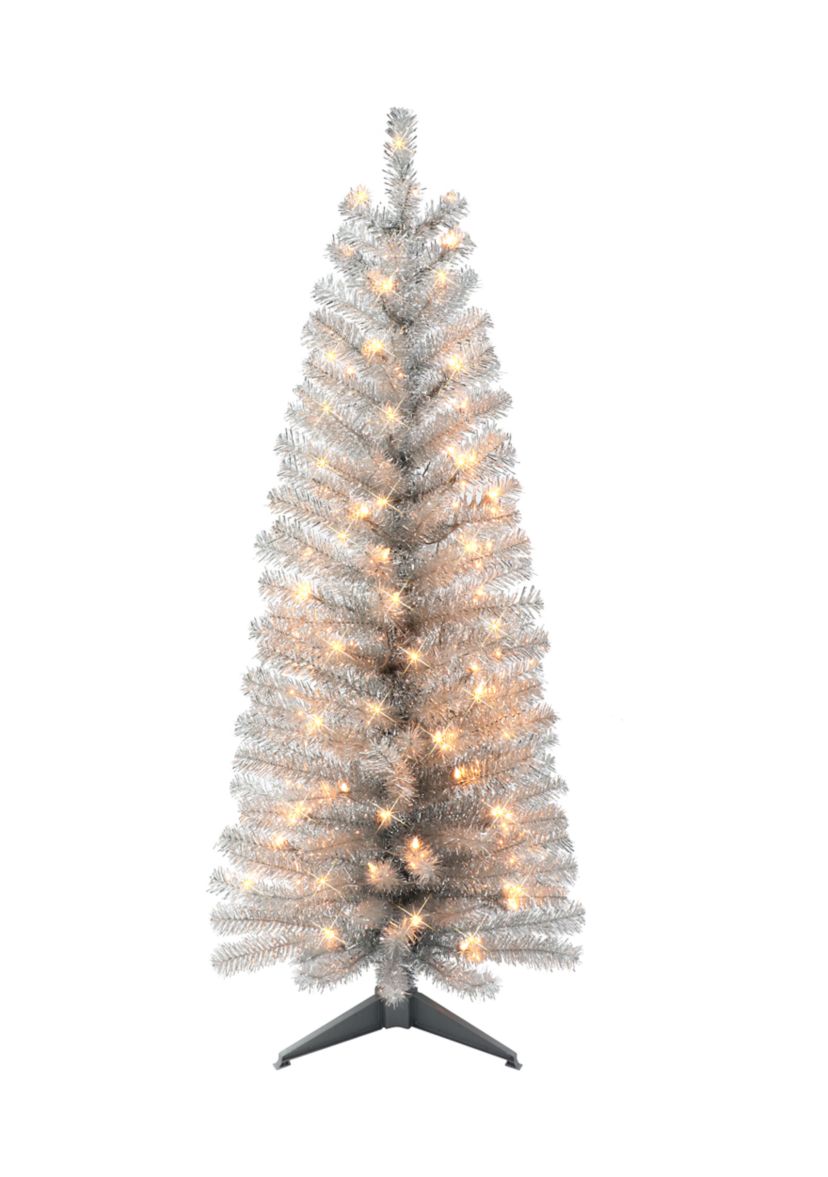 Pre-lit Silver Tinsel Tree