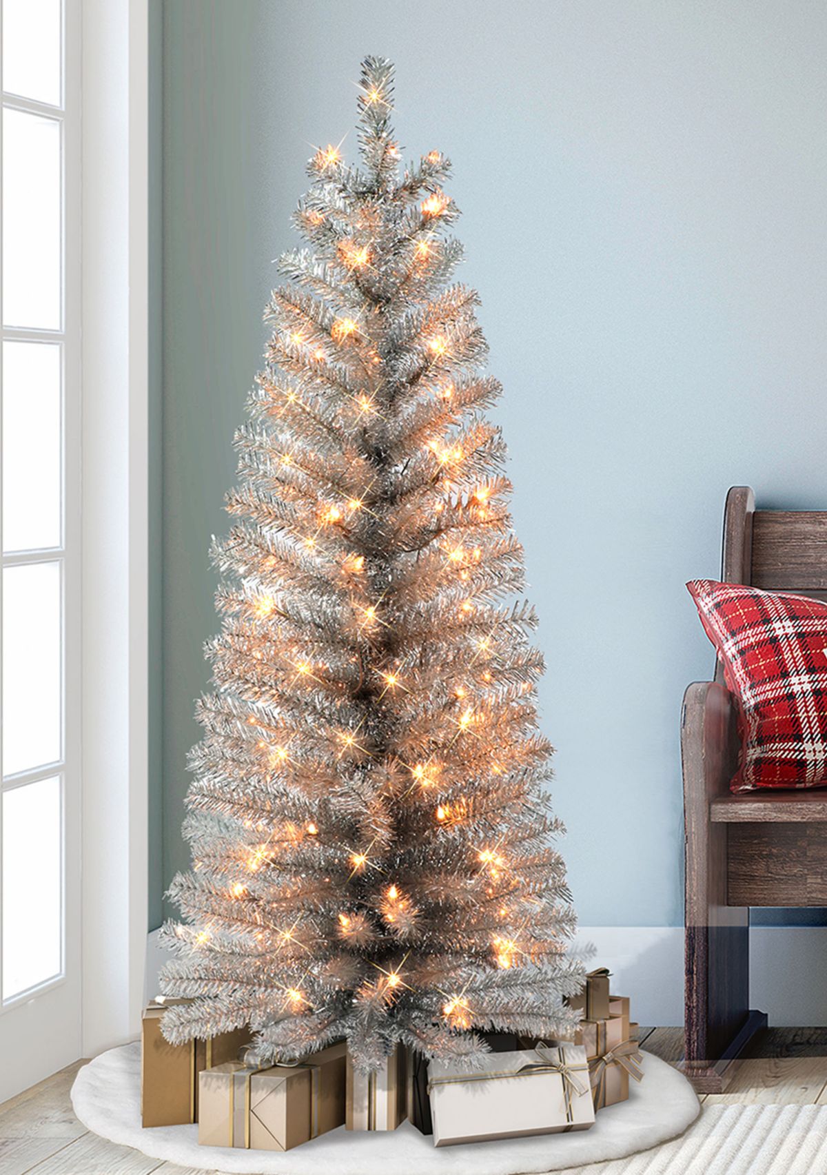 Pre-lit Silver Tinsel Tree